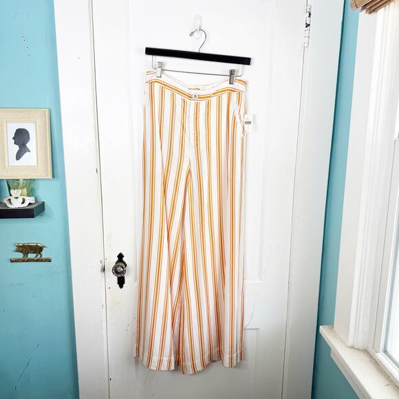 Anthropologie MAEVE Sunshine Wide Leg Satin Striped Pants Yellow White NEW 8 NWT - Picture 4 of 16
